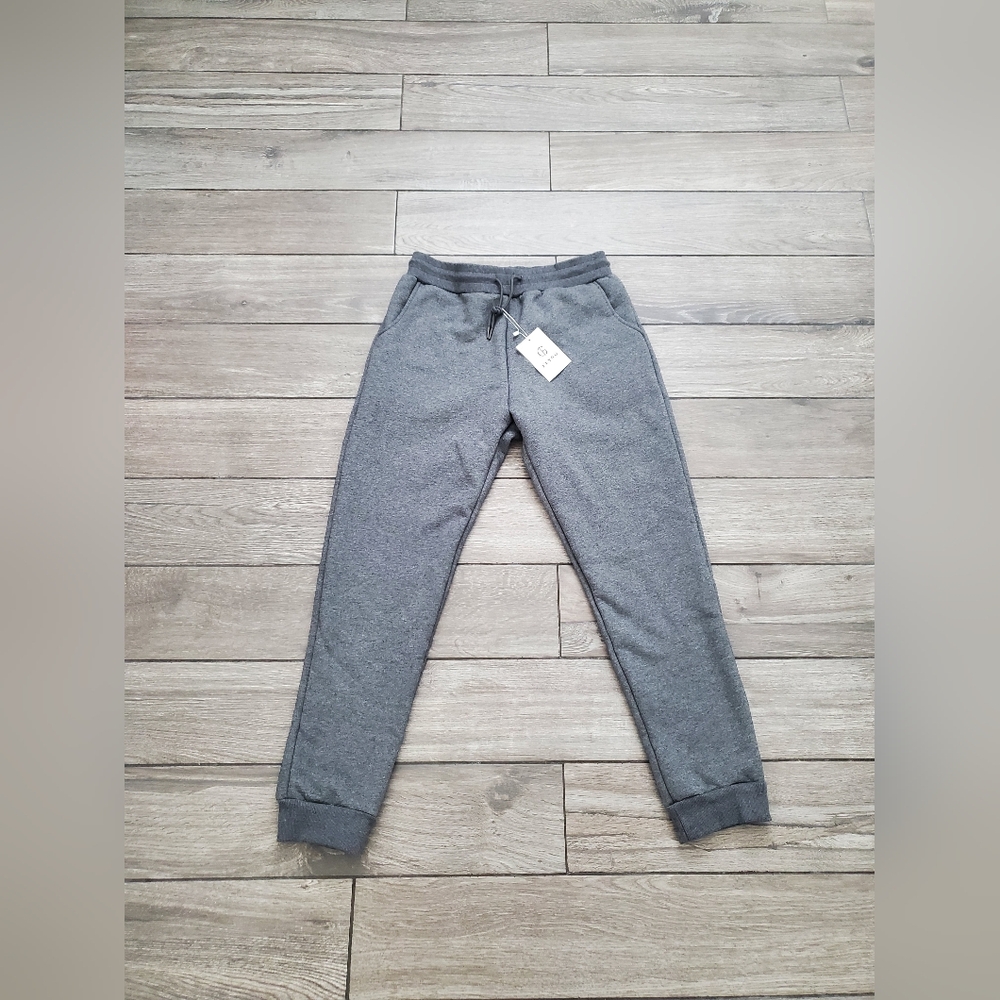 FLYGO 100% polyester gray sherling faux fur casual pull-on elastic waist joggers